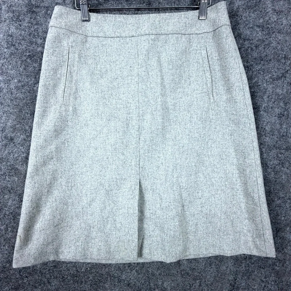 Banana Republic Pencil Skirt Womens 8 Gray Wool Back Zip Split Front Office Chic
